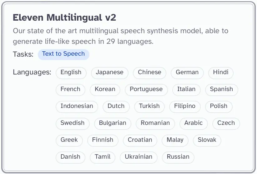 Elevenlabs KI-Modell: Eleven Multilingual v2